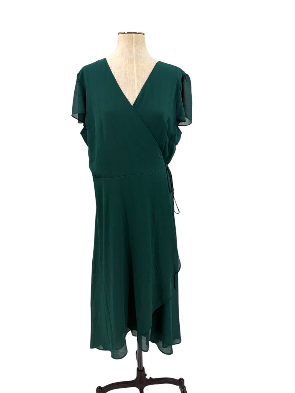 Baltic Born Bristol Midi Wrap Dress Emerald Green Flutter Sleeve NWT Size 2X